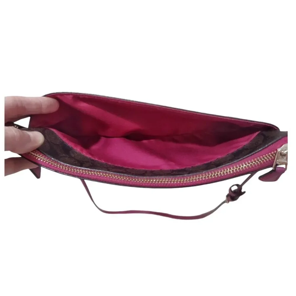 COACH East/West Pop Up Crossbody Dark Brown Fuchsia Contrast w/ Removeable Bag